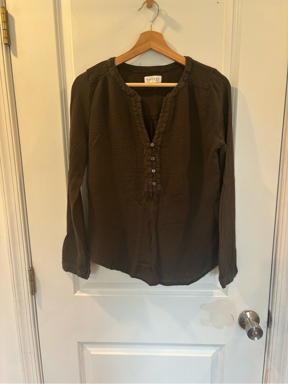 Velvet Grey Cotton Gauze Long Sleeve Top S